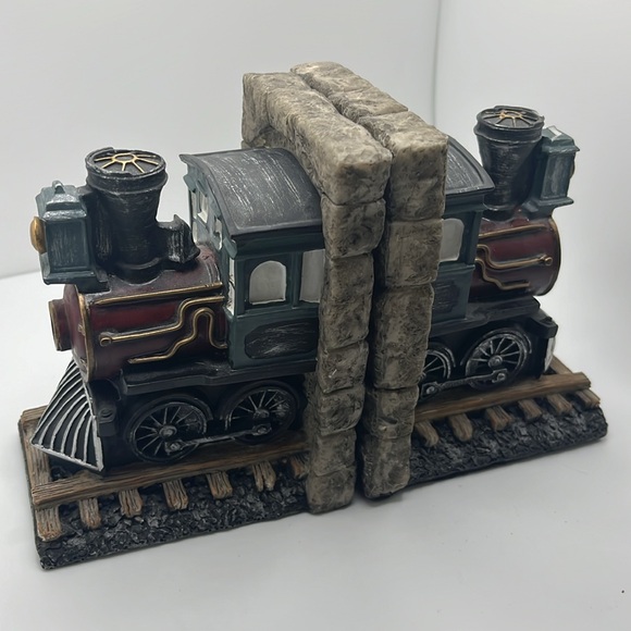 Vintage Steampunk Locomotive Train Engine Resin Bookends 1990s - Picture 8 of 11